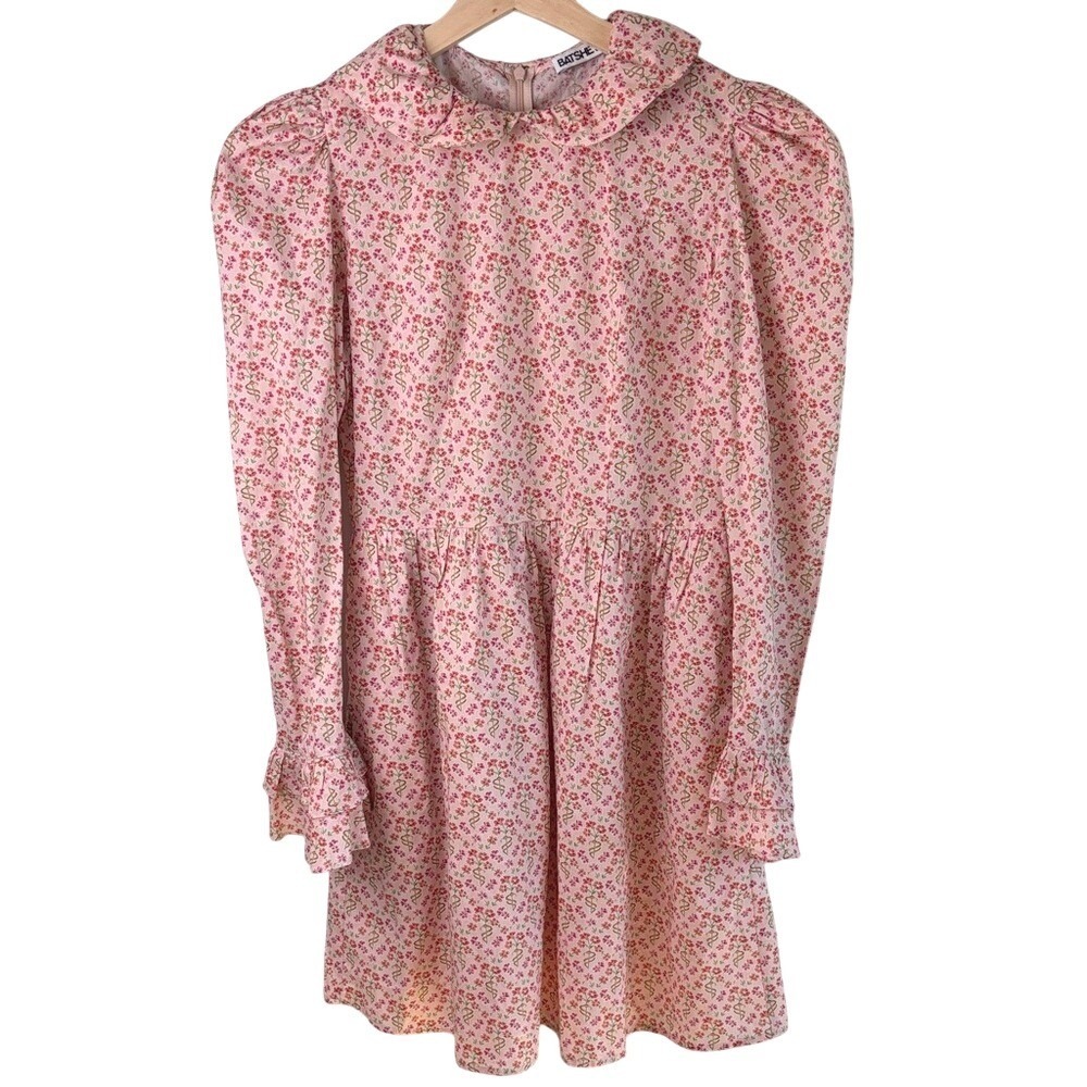 Batsheva Pink Floral Prairie Mini Dress Size 2 Cottagecore Coquette